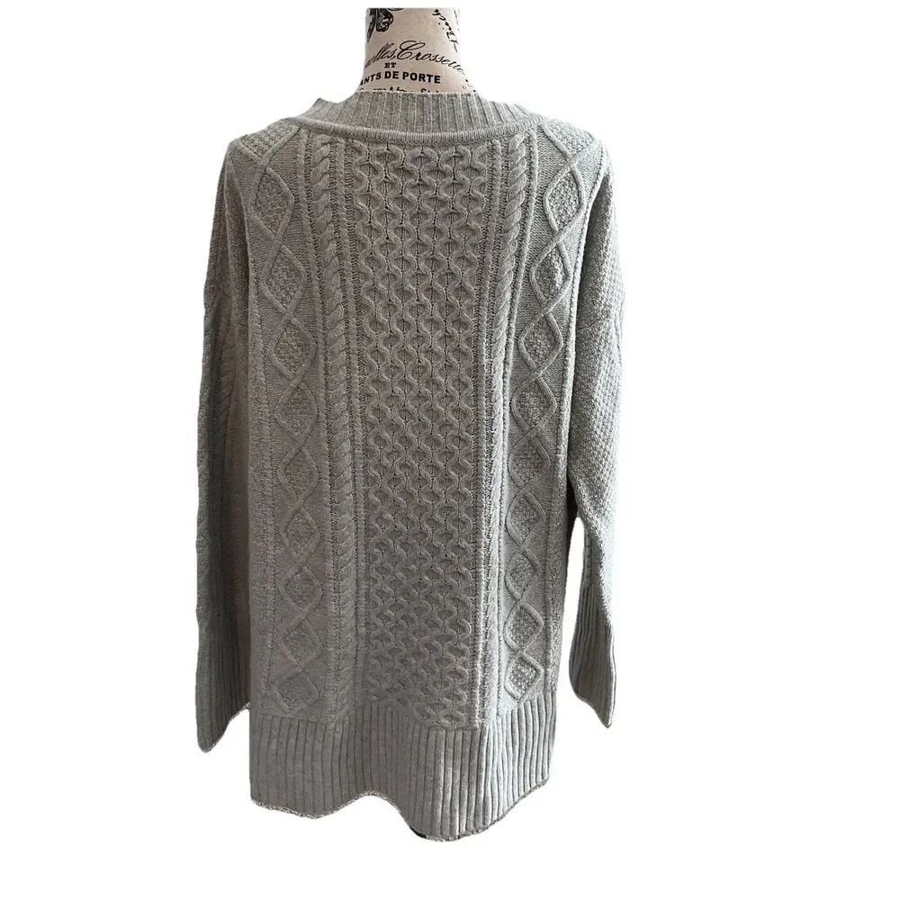 J Crew Wool Blend Cable Knit Baggy Sweater XL Gray Cabin Core Soft Girl Glam